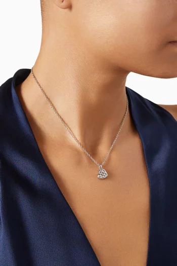 Quilted Heart Short Pendant Necklace in Silver-plated Brass