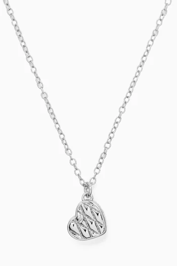 Quilted Heart Short Pendant Necklace in Silver-plated Brass