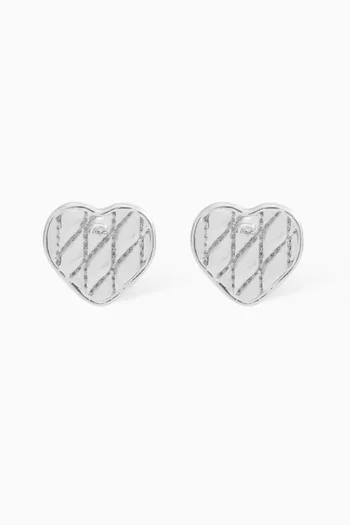 Quilted Heart Stud Earrings in Silver-plated Brass