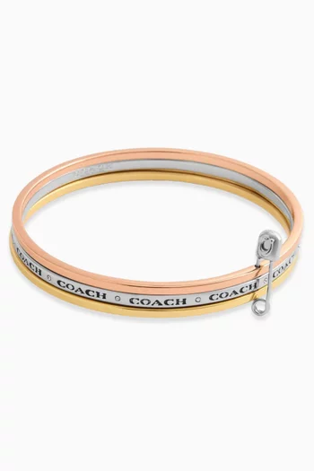 Safety Pin Triple Bangle in Silver-plated Brass