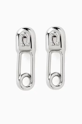 Safety Pin Stud Earrings in Silver-plated Brass