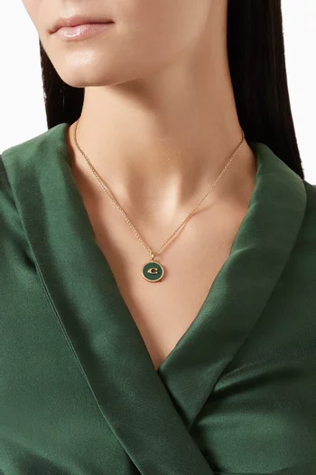 Enamel C Coin Short Pendant Necklace in Gold-plated Brass