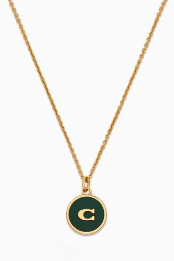 Enamel C Coin Short Pendant Necklace in Gold-plated Brass
