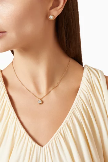 طقم قلادة وأقراط مرصعة بالكريستال نحاس مطلي بلون ذهبي