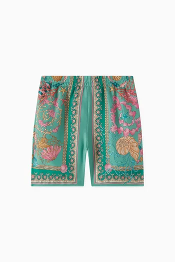 Underwater Barocco-print Shorts in Silk-twill