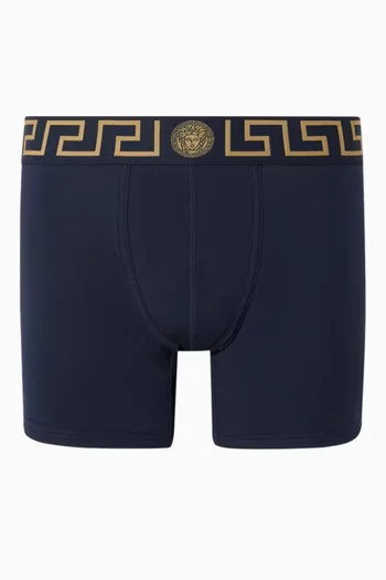 Greca Border Long Boxer Briefs in Organic Cotton