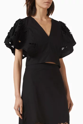 Talia Cutwork Crop Top in Poplin