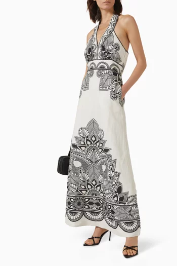 Serafina Printed Dress in Linen Blend