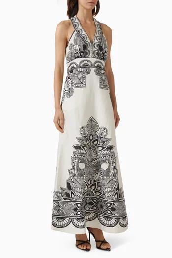Serafina Printed Dress in Linen Blend