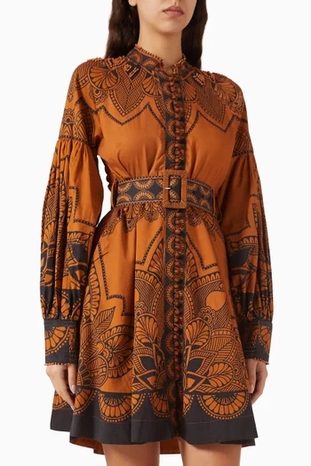 Sophia Belted Dress in Cotton-satin