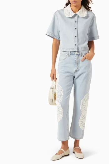 The Crochet Vertical Crop Jeans in Denim