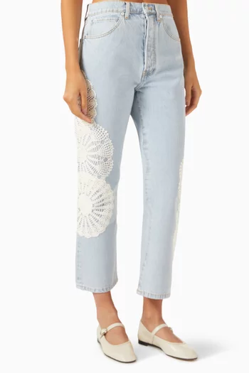 The Crochet Vertical Crop Jeans in Denim