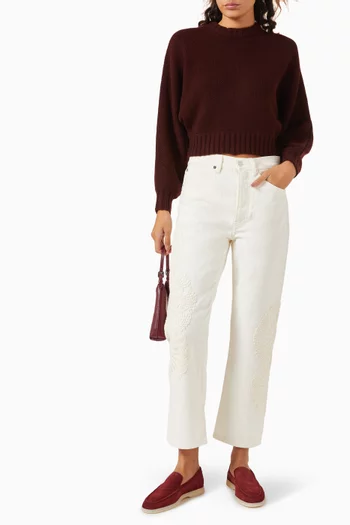 The Crochet Vertical Crop Jeans in Denim