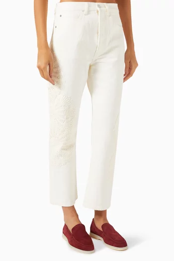 The Crochet Vertical Crop Jeans in Denim