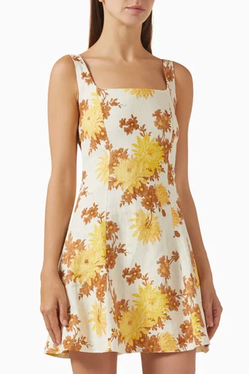 Felice Floral-print Mini Dress in Linen