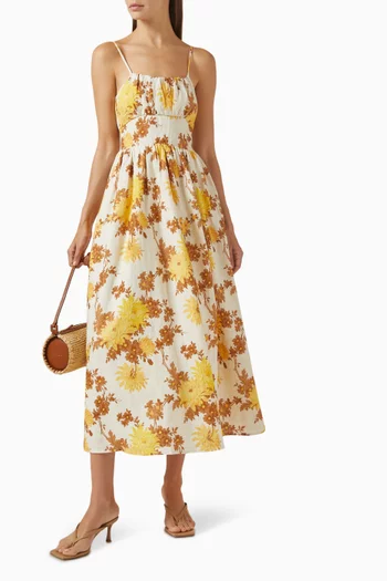 Lora Floral-print Dress in Linen