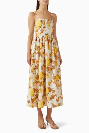 Lora Floral-print Dress in Linen