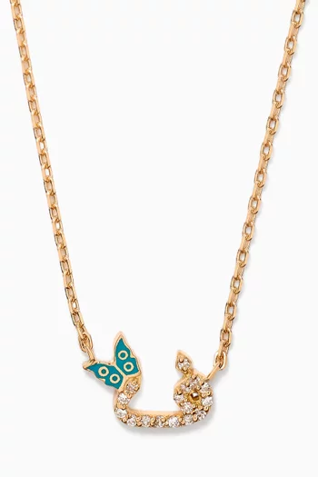 Tiny Bling Arabic Letter "Faa" Diamond Necklace in 18kt Gold