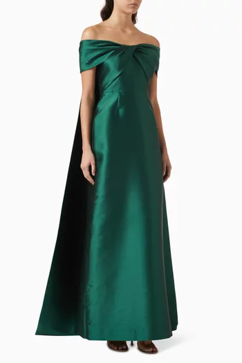 فستان سهرة بكاب وعقدة ملفوفة تفتا