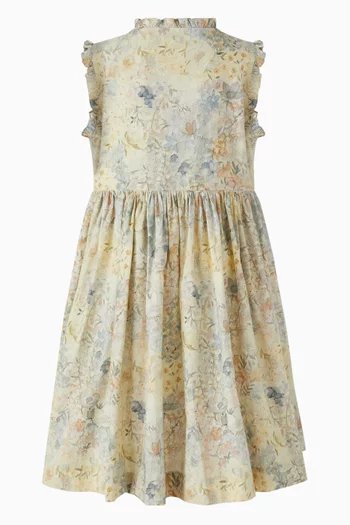 Floral-print Shirred Midi Dress in Cotton