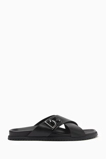 Criss-cross Logo Sandals in Calfskin Leather