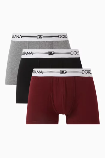 Logo Boxer Briefs in Stretch Cotton, Set of 3