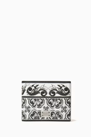 Majolica-print Bifold Wallet in Leather