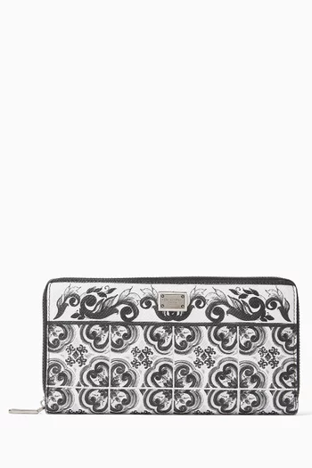 Majolica-print Continental Wallet in Leather