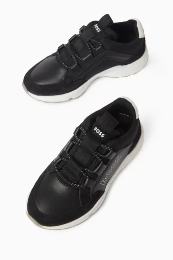Logo Sneakers in Faux Leather & Mesh