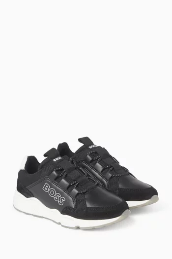 Logo Sneakers in Faux Leather & Mesh