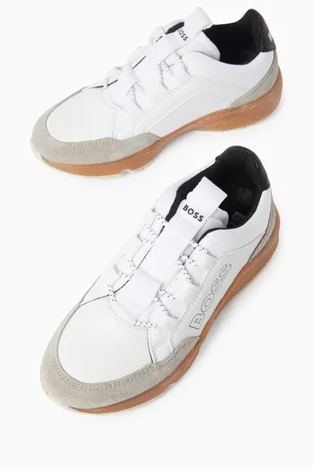 Logo Sneakers in Faux Leather & Mesh