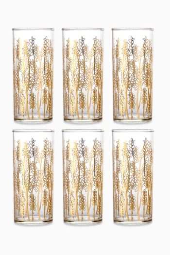 Golden Wheat Glass Stem Cups, Set of 6