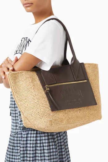 Medium Easy Shopper Bag in Raffia & Leather