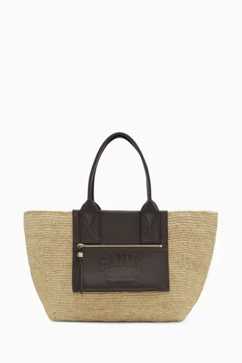 Medium Easy Shopper Bag in Raffia & Leather
