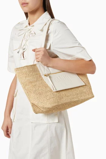 Medium Easy Shopper Bag in Raffia & Leather