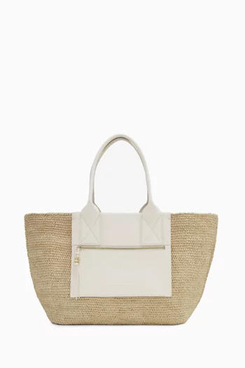 Medium Easy Shopper Bag in Raffia & Leather