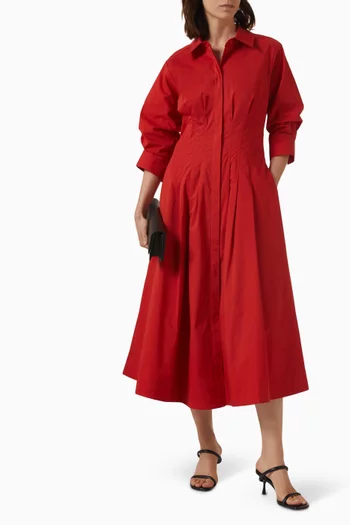 Jazz Pintuck Midi Dress in Cotton Poplin