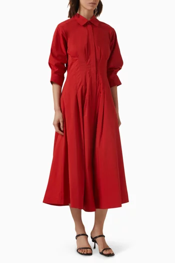 Jazz Pintuck Midi Dress in Cotton Poplin