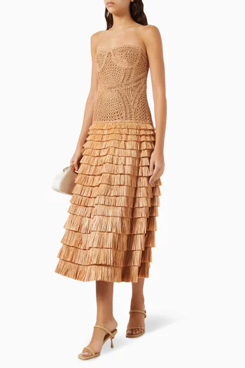 Santana Bustier Dress in Raffia Guipure
