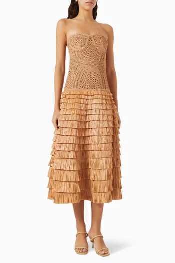 Santana Bustier Dress in Raffia Guipure