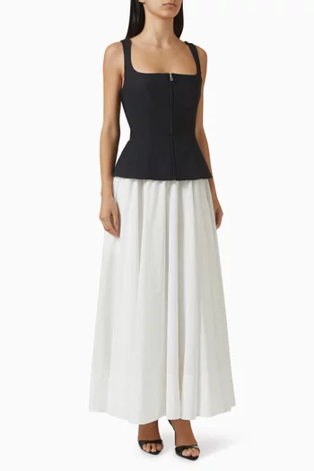 فستان جولين متوسط الطول من أقمشة مختلفة