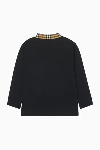 Check Collar Long-sleeve Polo Shirt in Cotton-pique