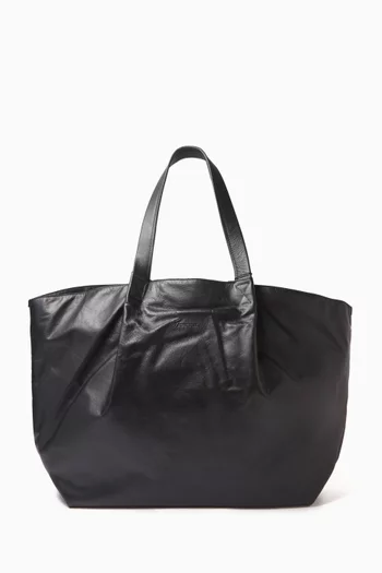 Large Pleat Tote Bag in Leather