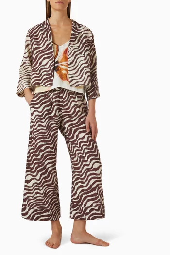 Pyjama Shirt & Wide-leg Pants Set in Linen