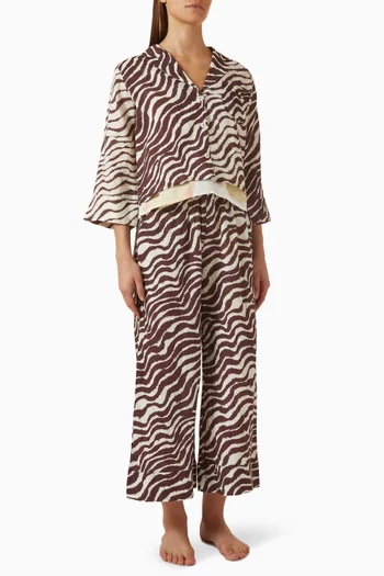 Pyjama Shirt & Wide-leg Pants Set in Linen