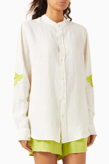 Grandad Collar Shirt & Shorts Set in Linen