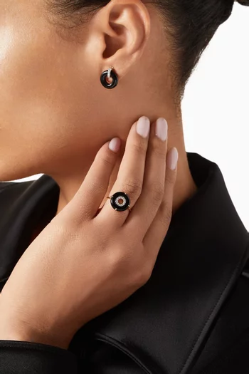 Donut Door Knocker Diamond & Onyx Earrings in 14kt Gold