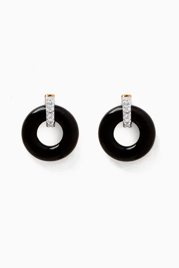 Donut Door Knocker Diamond & Onyx Earrings in 14kt Gold