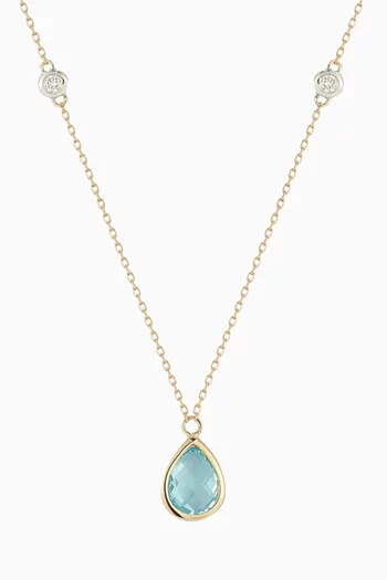 Topaz Pear and Diamond Bezel Necklace in 14kt Yellow Gold