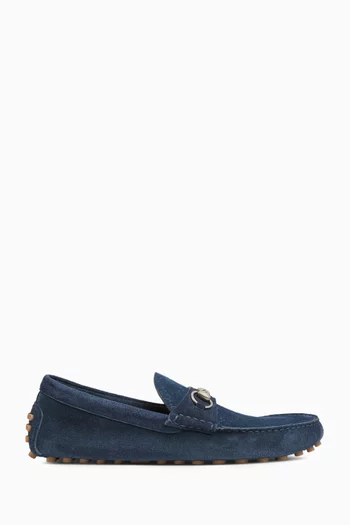 GG-embossed Horsebit Driver Shoes in Suede